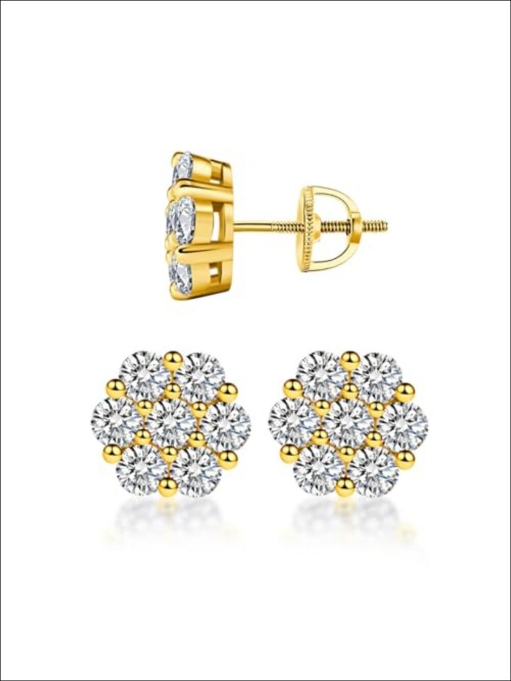 Flower Stud Earrings 925 Sterling Silver Moissanite 18K White Gold Plated
